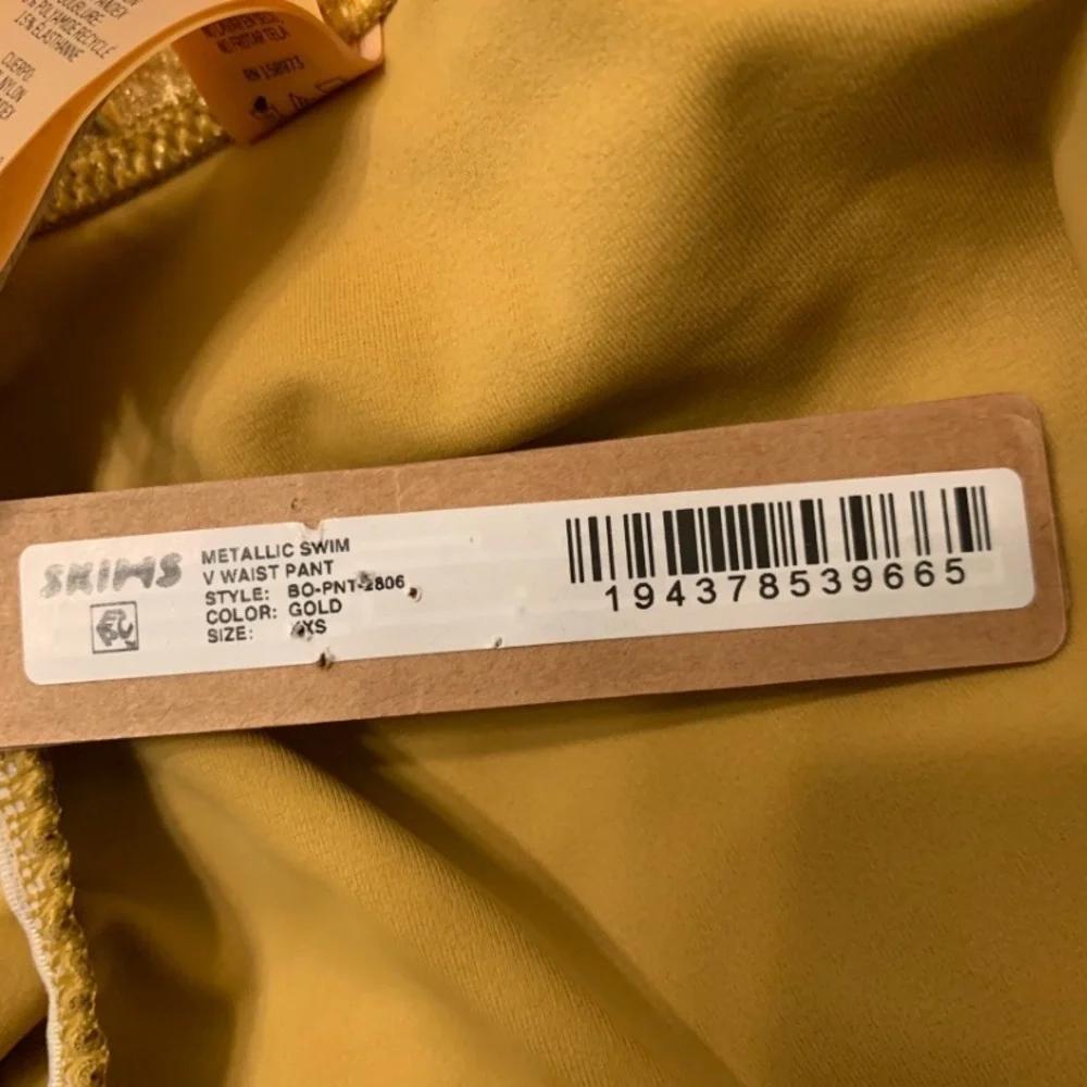 Skims NWT Metallic Swim V-Waist Pant Crop Gold XXS Cinched Butt Ruched